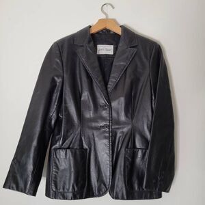 Lord & Taylor Vintage Genuine Leather Blazer Jacket Black American Petite PM